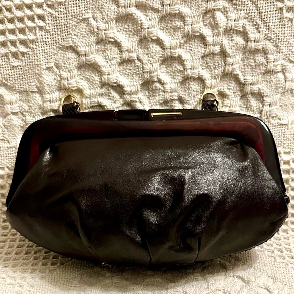 Vtg Snakeskin Leather Clutch/ Cross Body Bag Chocolate Brown Borsa Bella Italy - Picture 5 of 15